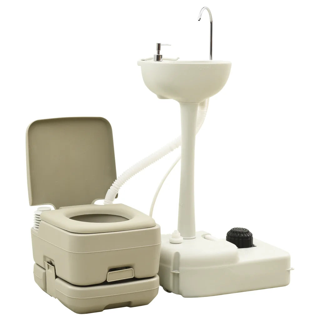 Portable Camping Toilet 2.6 x 2.6 gal and Handwasher Stand 5.3 gal